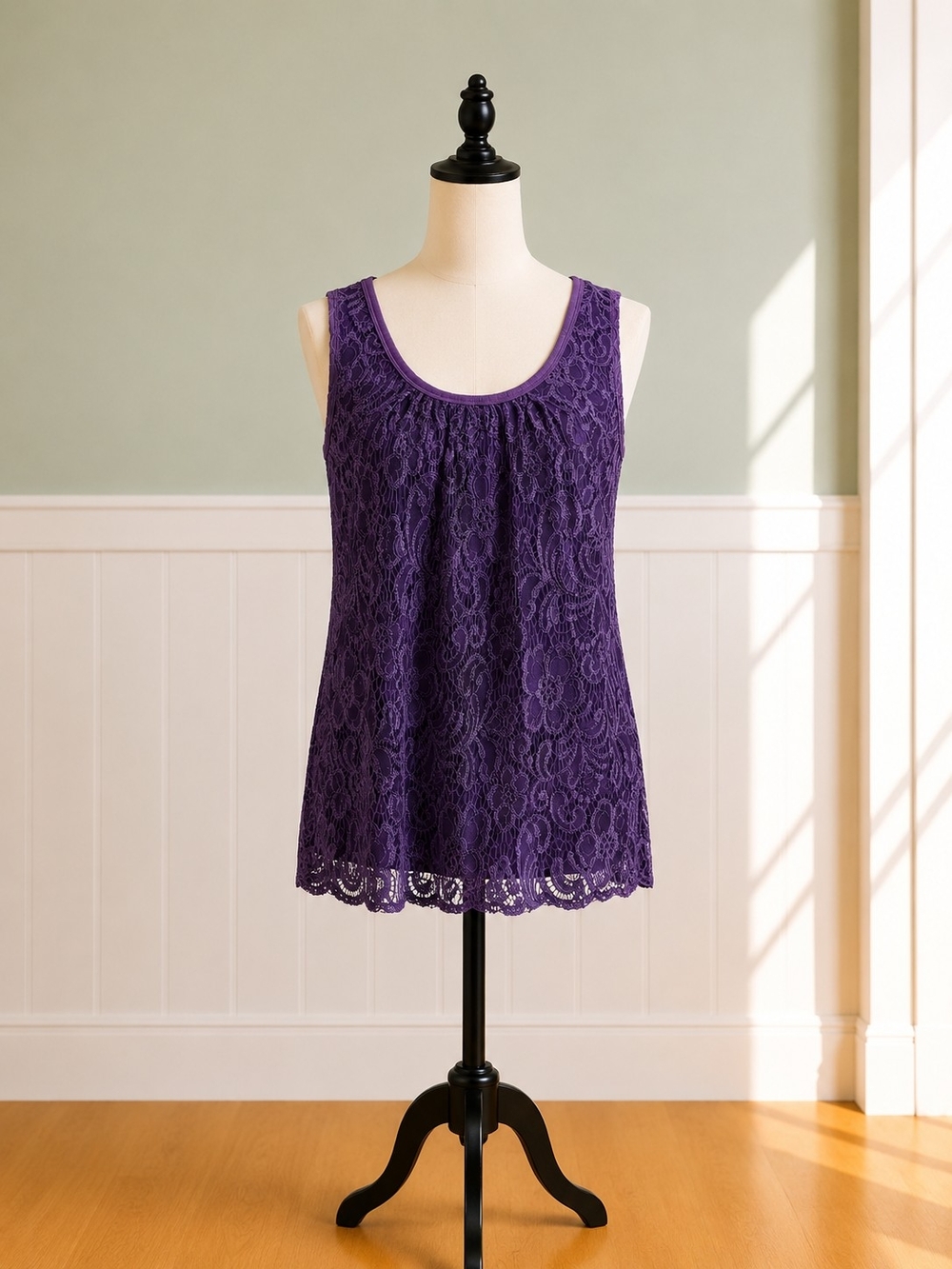New York & Company Purple Lace Tank Top